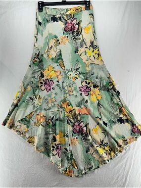 Peruvian Connection Floral Abstract Stretch Jersey Asymmetrical Hem Skirt XS